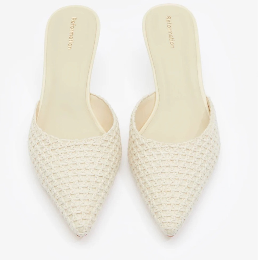 Reformation Wilda Kitten Mule Ivory - Size 10